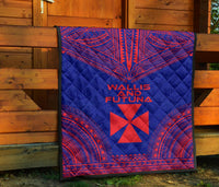 Wallis And Futuna Premium Quilt - Wallis And Futuna Coat Of Arms Polynesian Chief Dark BLue Version - Polynesian Pride