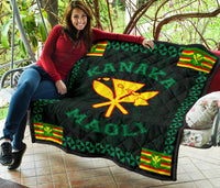 Kanaka Maoli Flag Polynesian Premium Quilt Green - Love Style - Polynesian Pride