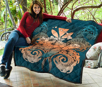 Hawaii Turtle Wave Polynesian Premium Quilt - Hey Style Orange - Polynesian Pride