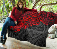 Guam Polynesian Premium Quilt - Guam Coat Of Arms & Red Turtle Hibiscus - Polynesian Pride