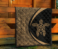 Hawaiian Hibiscus Turtle Polynesian Black Premium Quilt - Circle Style - Polynesian Pride