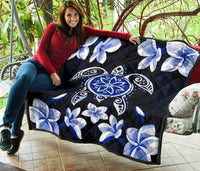 Hawaiian Icon Blue Turtle Plumeria Quilt - Polynesian Pride