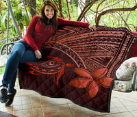 Hawaii Quilt - Hawaii Turtle Plumeria Quilt Red - Polynesian Pride