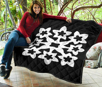 Hawaiian Premium Quilt Royal Pattern - Black And White - A1 Style - Polynesian Pride