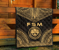 Federated States Of Micronesia Premium Quilt - FSM Seal Polynesian Chief Gold Version - Polynesian Pride