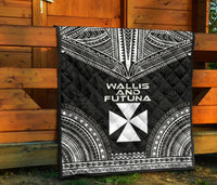 Wallis And Futuna Premium Quilt - Wallis And Futuna Coat Of Arms Polynesian Chief Black Version - Polynesian Pride