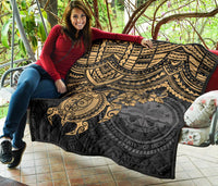 Federated States Of Micronesia Premium Quilt - Federated States Of Micronesia Seal & Golden Turtle Hibiscus - Polynesian Pride