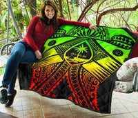 Guam Polynesian Premium Quilt - Guam Reggae Seal with Polynesian Tattoo - Polynesian Pride