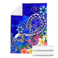 Hawaii Premium Blanket - Turtle Plumeria Polynesian Tattoo Blue Color - Polynesian Pride