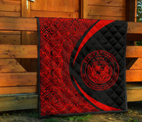 Hawaii Coat Of Arms Polynesian Black And Red Premium Quilt - Circle Style - Polynesian Pride