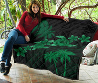 Hawaii Turtle Plumeria Coconut Tree Polynesian Premium Quilt - Green - Polynesian Pride