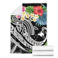 Papua New Guinea Polynesian Premium Blanket - Summer Plumeria (Black) - Polynesian Pride