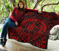 Hawaiian Kakau Honu Arc Red Polynesian Premium Quilt - Polynesian Pride