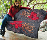 Hawaii Turtle Hibiscus Polynesian Premium Quilt - Khoi Style - AH - Polynesian Pride