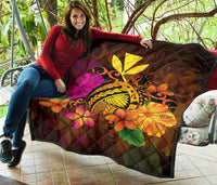 Hawaii Turtle Tribal Map Hibiscus Plumeria Premium Quilt - Polynesian Pride
