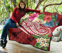 Polynesian Hawaii Premium Quilt - Summer Plumeria (Red) - Polynesian Pride