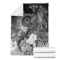 Custom Personalised Chuuk Premium Blanket - Humpback Whale with Tropical Flowers (Blue) - Polynesian Pride