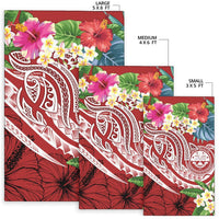 FSM Polynesian Area Rug - Summer Plumeria (Red) - Polynesian Pride