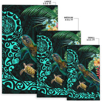 Tiki Polynesian Area Rug Turtle Hibiscus Black - Polynesian Pride