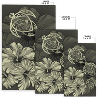 Hawaiian Map Hibiscus Flowers Vintage Polynesian Rug AH - Polynesian Pride