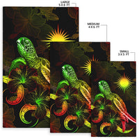 Marshall Islands Polynesian Area Rugs - Turtle With Blooming Hibiscus Reggae - Polynesian Pride