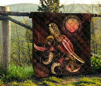 CNMI Polynesian Premium Quilt - Turtle With Blooming Hibiscus Gold - Polynesian Pride