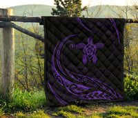 Hawaii Turtle Hibicus Premium Quilt - Frida Style - Purple - Polynesian Pride
