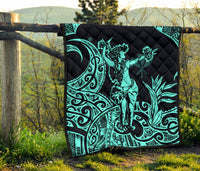 Polynesian Hawaii Premium Quilt - Hula Girl Neon Blue - Polynesian Pride