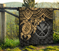 Hawaii Polynesian Premium Quilt - Kanaka Maoli & Gold Turtle Hibiscus - Polynesian Pride