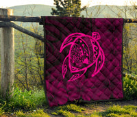 Hawaii Turtle Kanaka Map Hibiscus Poly Premium Quilt - Pink - Polynesian Pride