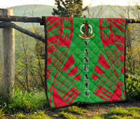Vanuatu Premium Quilt - Vanuatu Coat Of Arms Polynesian Red Tattoo (Green) - Polynesian Pride