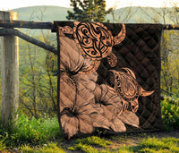 Hawaii Turtle Premium Quilt Polynesian Hibiscus Art Orange AH - Polynesian Pride