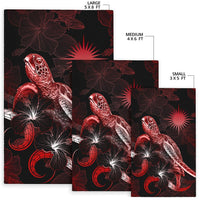Marshall Islands Polynesian Area Rugs - Turtle With Blooming Hibiscus Red - Polynesian Pride