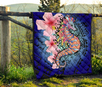 Hawaii Polynesian Pink Hibiscus Seahorse Premium Quilt - Polynesian Pride