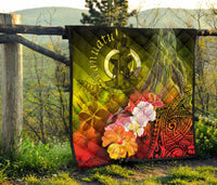 Vanuatu Premium Quilt - Humpback Whale with Tropical Flowers (Yellow) - Polynesian Pride