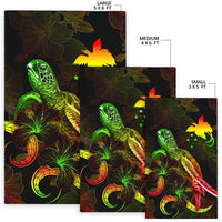 Papua New Guinea Polynesian Area Rugs - Turtle With Blooming Hibiscus Reggae - Polynesian Pride