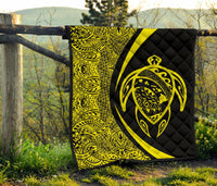 Hawaii Turtle Map Polynesian Premium Quilt - Yellow - Circle Style - Polynesian Pride