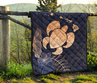 Personalized - Hawaii Kakau Polynesian Turtle Map Premium Quilt - Indigo - Polynesian Pride