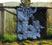 Hawaii Turtle Premium Quilt Polynesian Hibiscus Art Blue AH - Polynesian Pride