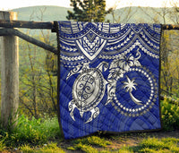 Chuuk Polynesian Premium Quilt - Chuuk Flag & White Turtle Hibiscus (Blue) - Polynesian Pride