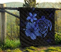 Hawaii Turtle Hibiscus Premium Quilt Blue - Polynesian Pride