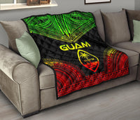 Guam Premium Quilt - Guam Coat Of Arms Polynesian Chief Reggae Version - Polynesian Pride