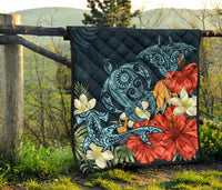 Hawaii Turtle Shark Manta Ray Hibiscus Plumeria Premium Quilt - Polynesian Pride