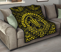 Hawaiian Kakau Honu Arc Yellow Polynesian Premium Quilt - Polynesian Pride