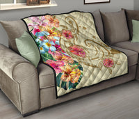 Hawaii Triple Marble Turtle Polynesian Hibiscus Premium Quilt - AH - Benjamin Style - Beige - Polynesian Pride