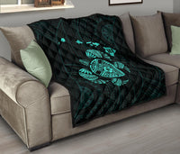 Hawaii Turtle Hibicus Map Premium Quilt - Turquoise - Polynesian Pride