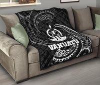 Vanuatu Polynesian Premium Quilt - White Tribal Wave Black - Polynesian Pride