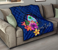 Guam Polynesian Custom Personalised Premium Quilt - Floral With Seal Blue Blue - Polynesian Pride