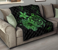 Hawaii Turtle Hibiscus Premium Quilt Green - Polynesian Pride