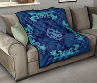 Hawaiian Tropical Pattern Premium Quilt - Indigo - Argu Style - AH - Polynesian Pride